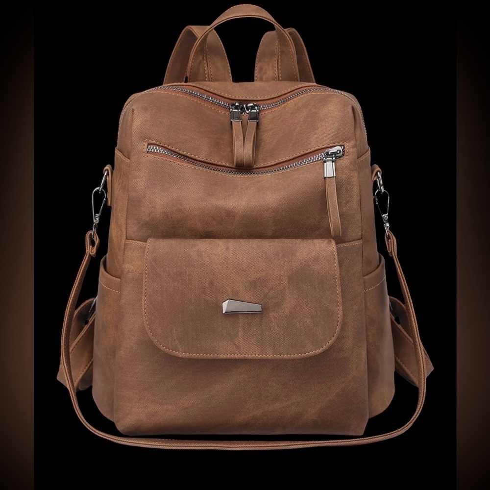 Faux Leather Backpack Purse Multipurpose Travel Handbag Adjustable Strap Tan